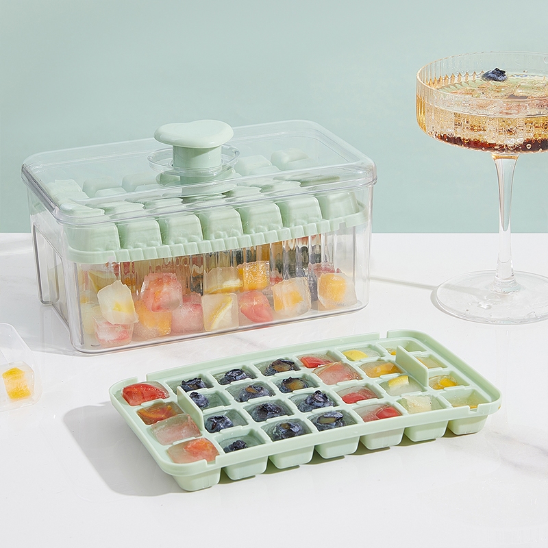 Es Batu Love Maker Cetakan Es Batu 32 Grid 2 Tray Wadah Transparan Dengan Tutup Wadah Es Batu