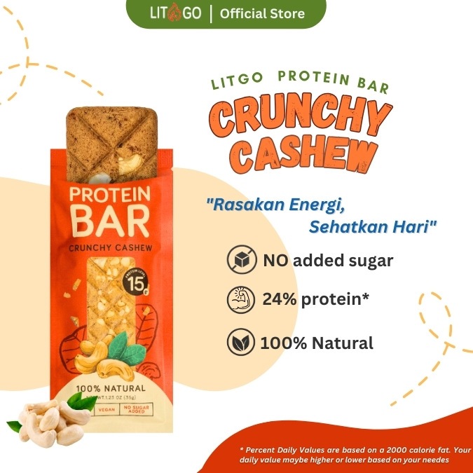 

Litgo Protein Bar Kacang Mede Cashew Rendah Kalori Tinggi Protein Snack Sehat Anak Natural Energi