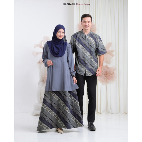 Baju couple batik motif bunga koko Kemeja batik lengan pendek gamis batik motif batik warna navybaju