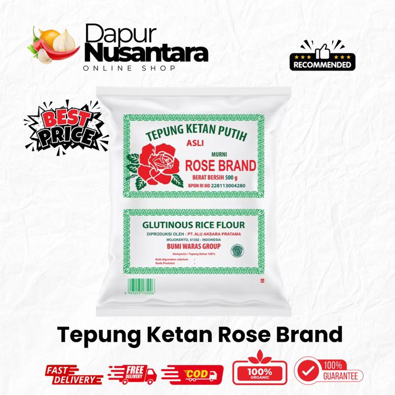 

Tepung Ketan Putih Rose Brand 500 Gram, Tepung Rose Brand Asli