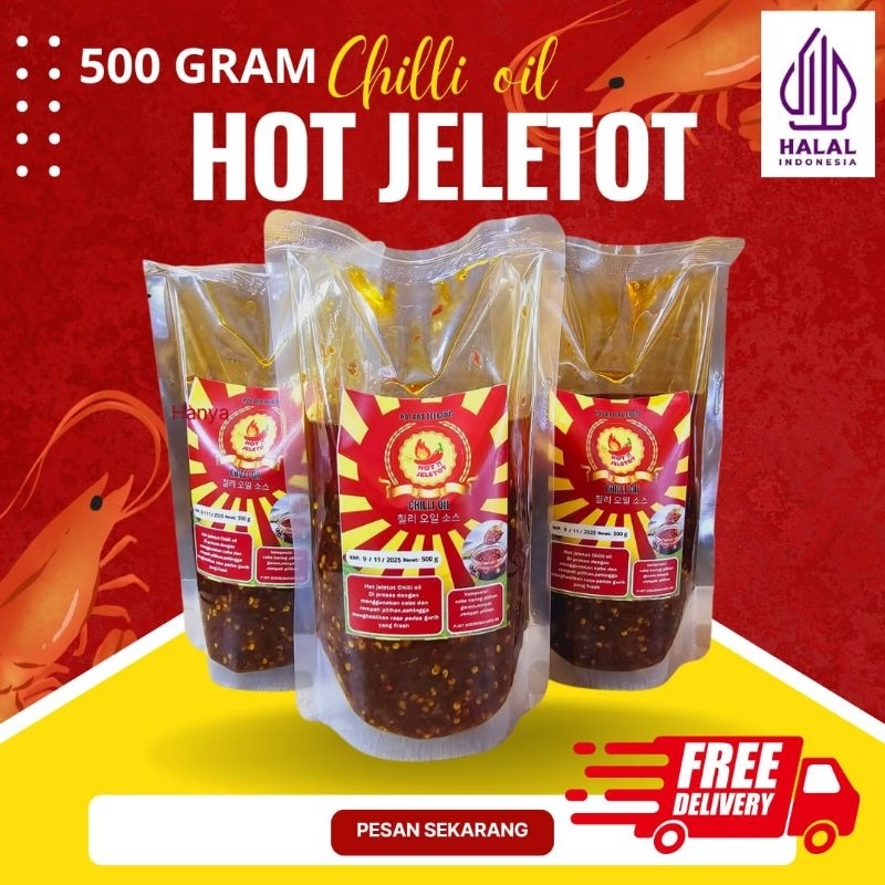 

CHILLI OIL hot jeletot 500gram pedas gurih bikin nagih