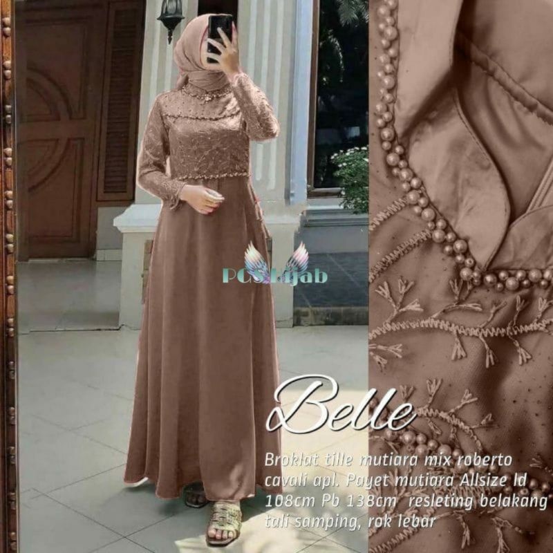 Gamis Tiara Dress Maxy Velvet Mix Brokat Tile Mutiara Fashion Muslim Wanita Gaun Pesta Mewah Kekinia