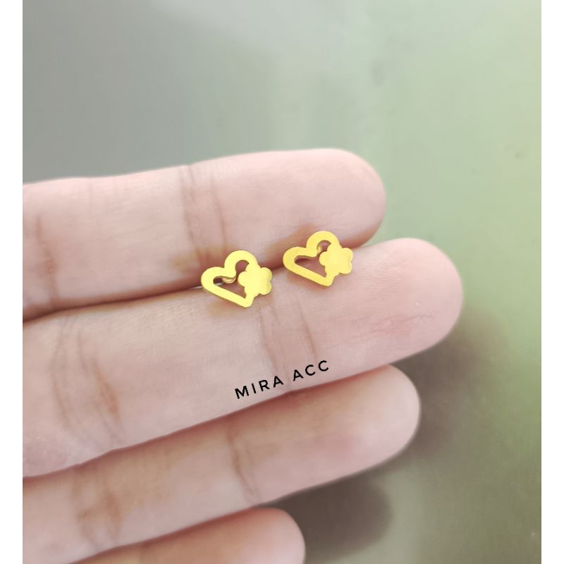 anting tusuk love besar bunga kecil gold