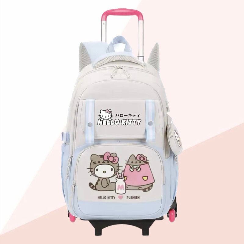 Tas Dorong Troli Koper Anak Sekolah SD Kartun Sanrio Hellokitty Terbaru