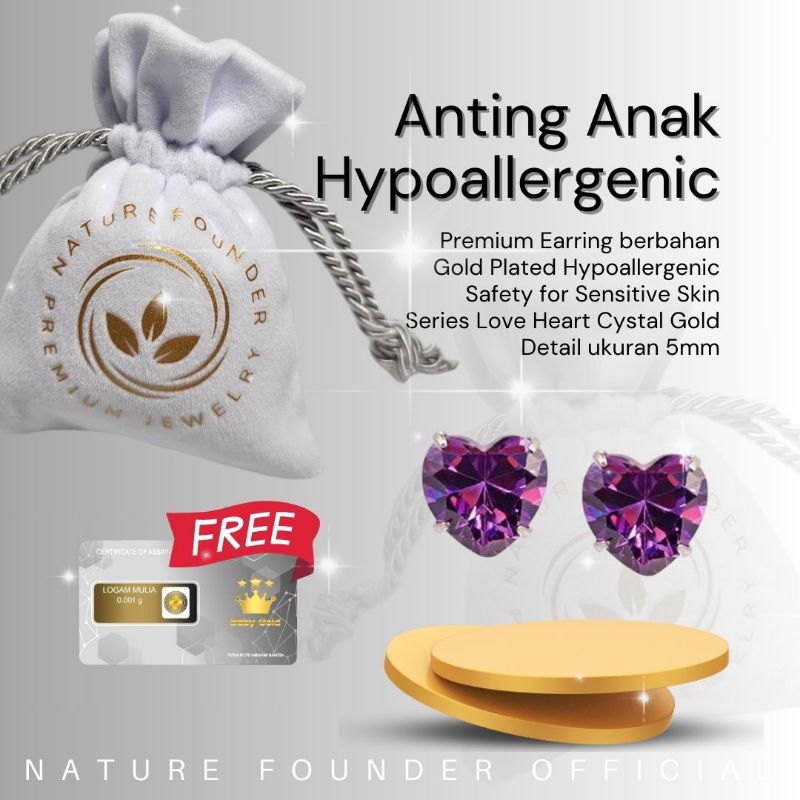 Anting Purple Love Hypoallergenic Nature/ Anting Anak Hypoallergenic/ Anting Dewasa Hypoallergenic/ 