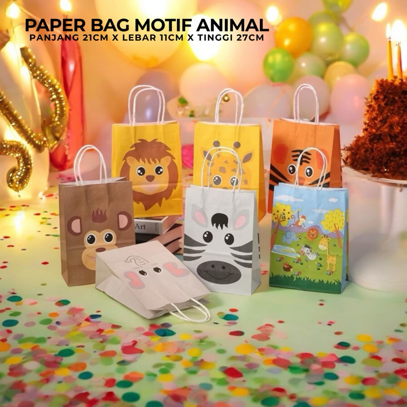 

[BISA INSTANT] PAPER BAG KADO BINGKISAN ANAK MOTIF HEWAN / GOODIE BAG HADIAH ULANG TAHUN