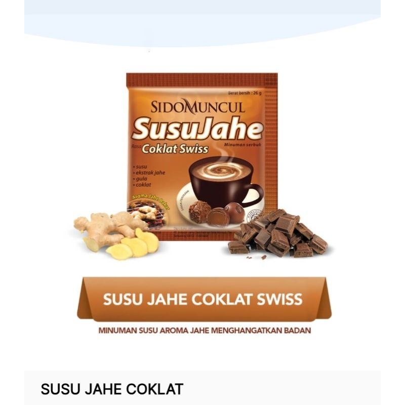 

SUSU JAHE COKLAT SWISS SIDOMUNCUL 1 Renceng 10 Sachet 26g