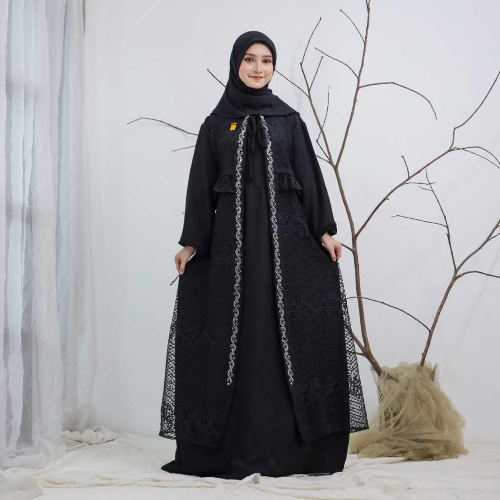 Mahalini Set gamis Dewasa Jumbo  terbaru 2024 Bahan Crincle Lembut Nyaman Di pakai