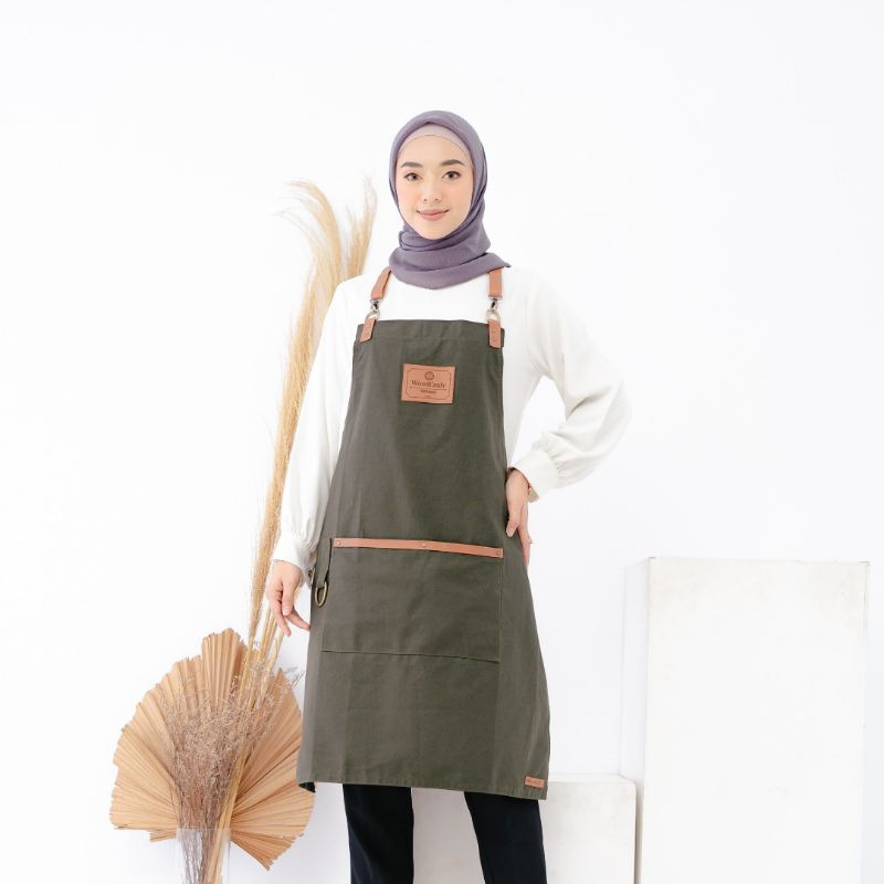 APRON JAWARA BAHAN WATERPROOF ARMY TANPA TALI X STRAP KULIT
