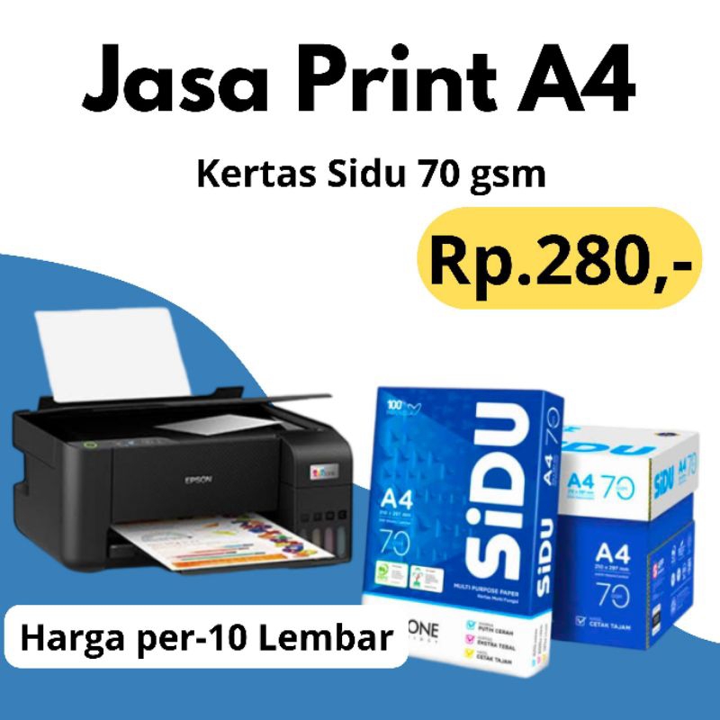 

JASA PRINT 70gsm - HARGA PER 10 LEMBAR - Kertas Sidu A4