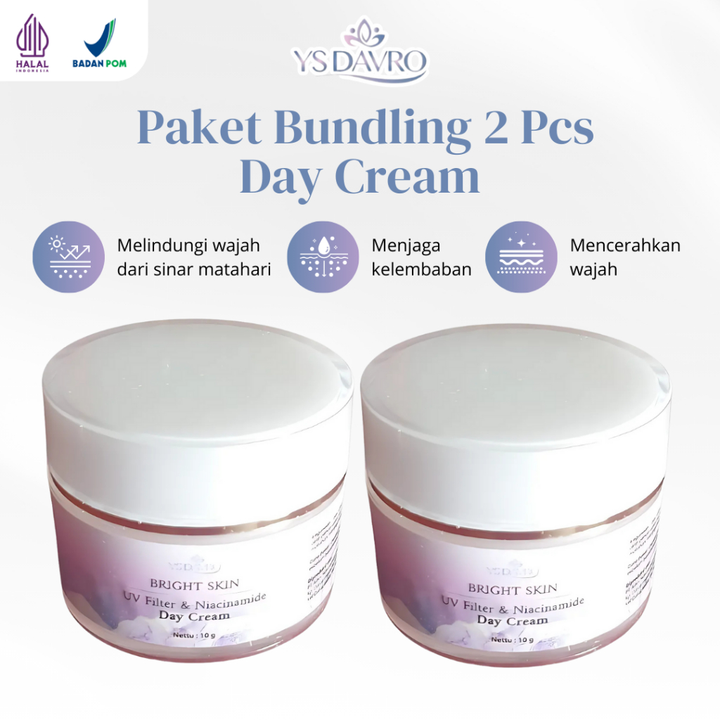 YS DAVRO Paket Bundling  2 Pcs Day Cream UV Filter dan Niacinamide Krim Pagi Glowing Skincare BPOM