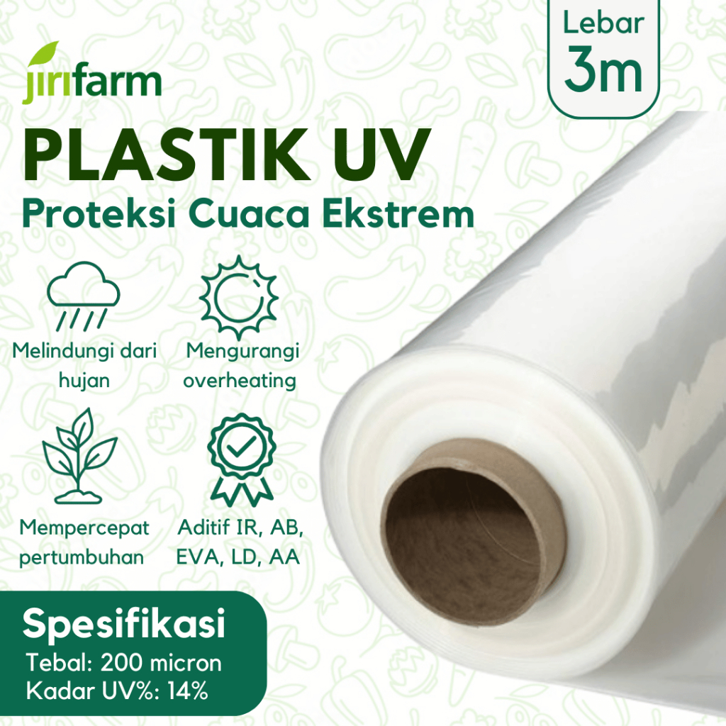 JIRIFARM - Plastik UV Green house Tebal 200 Micron 14% Lebar 3 Meter Eceran Per Meter