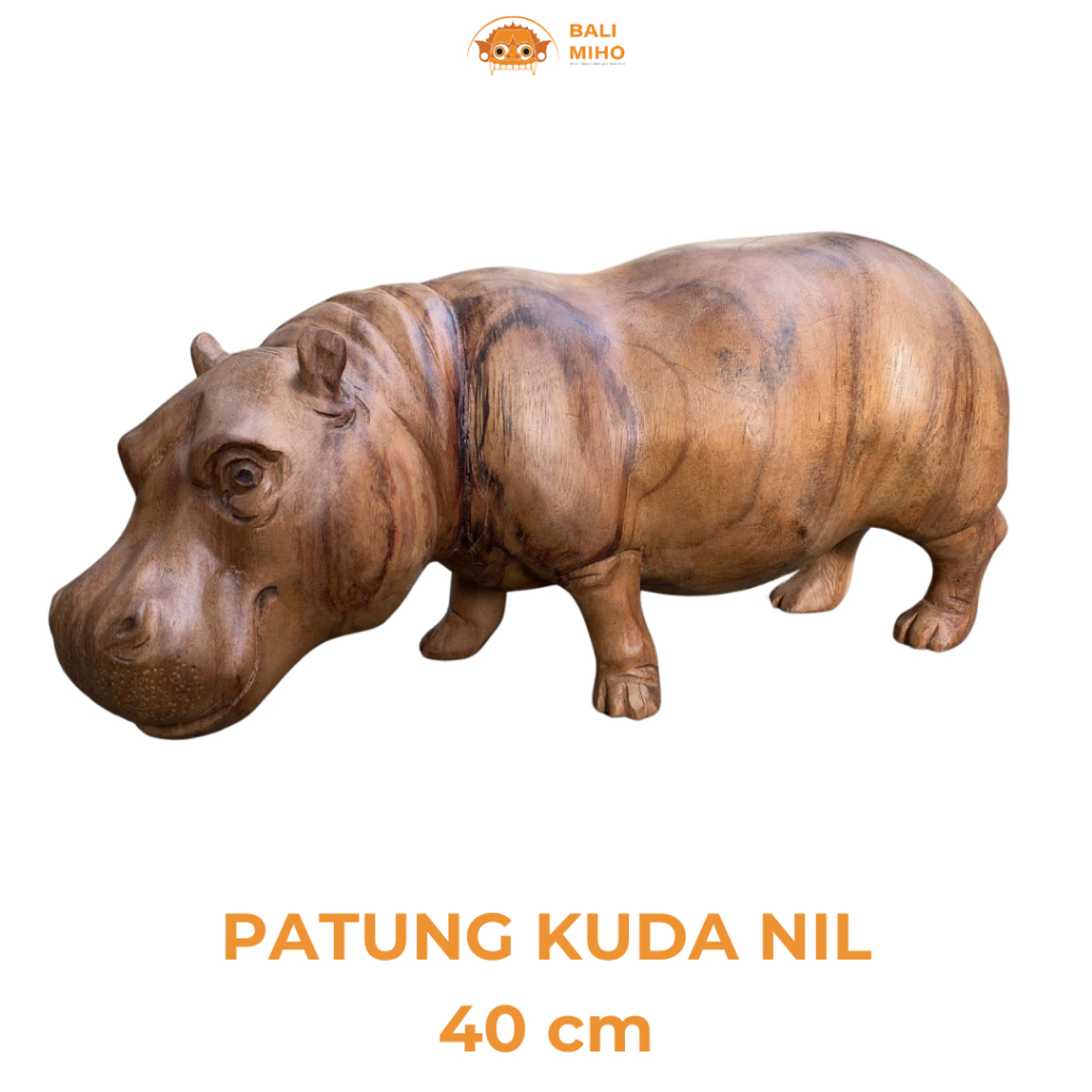 Patung Kuda Nil Jumbo 40 cm - Patung Binatang Kayu - Patung Kuda Nil Kayu - Hippopotamus Statue - Pa