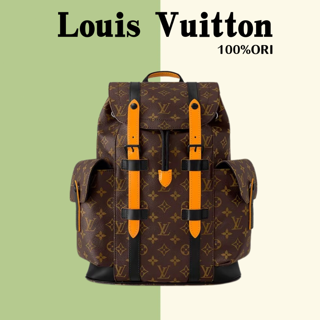 [100% Original]LV christopher Tas Ransel /Ransel Pria/Tas kulit sapi klasik Men's Brown Christopher 