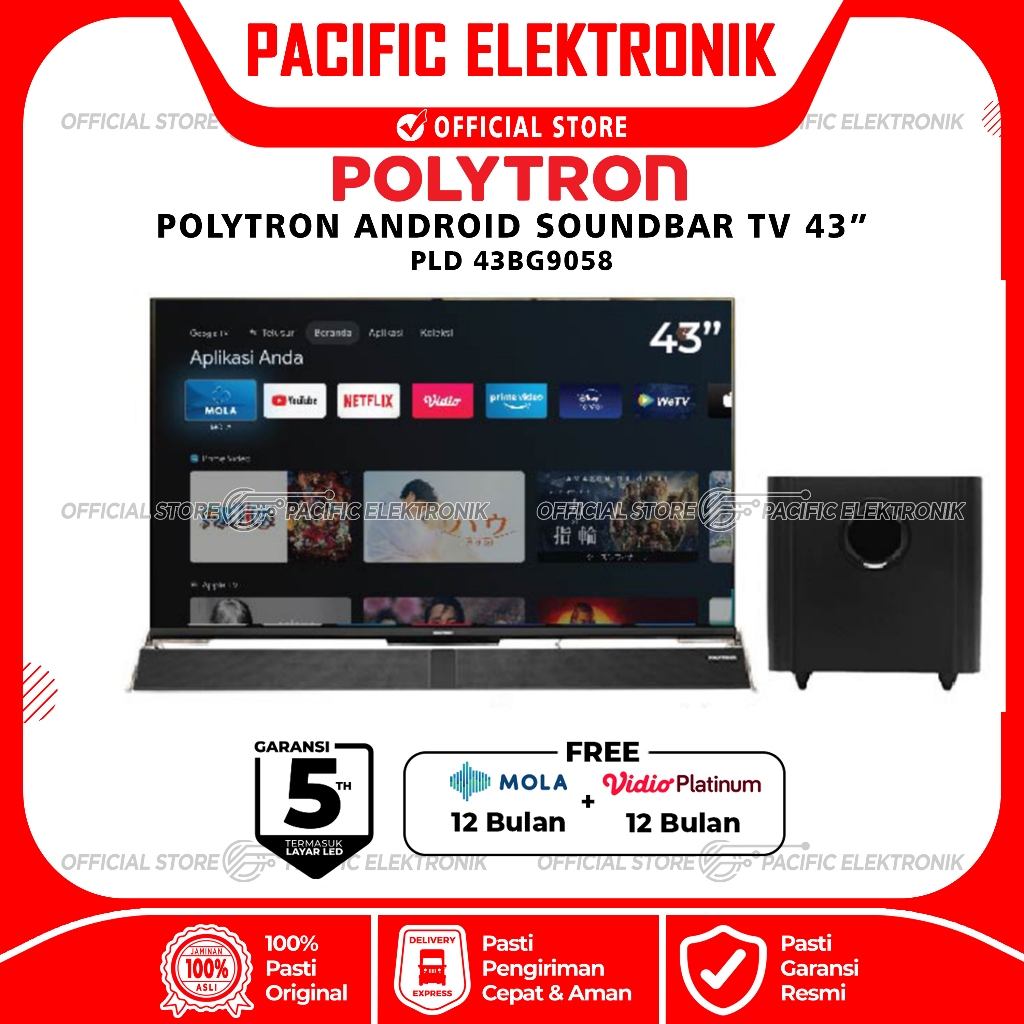 TV LED Polytron Android GoogleTV Soundbar 43inch PLD 43BG9058