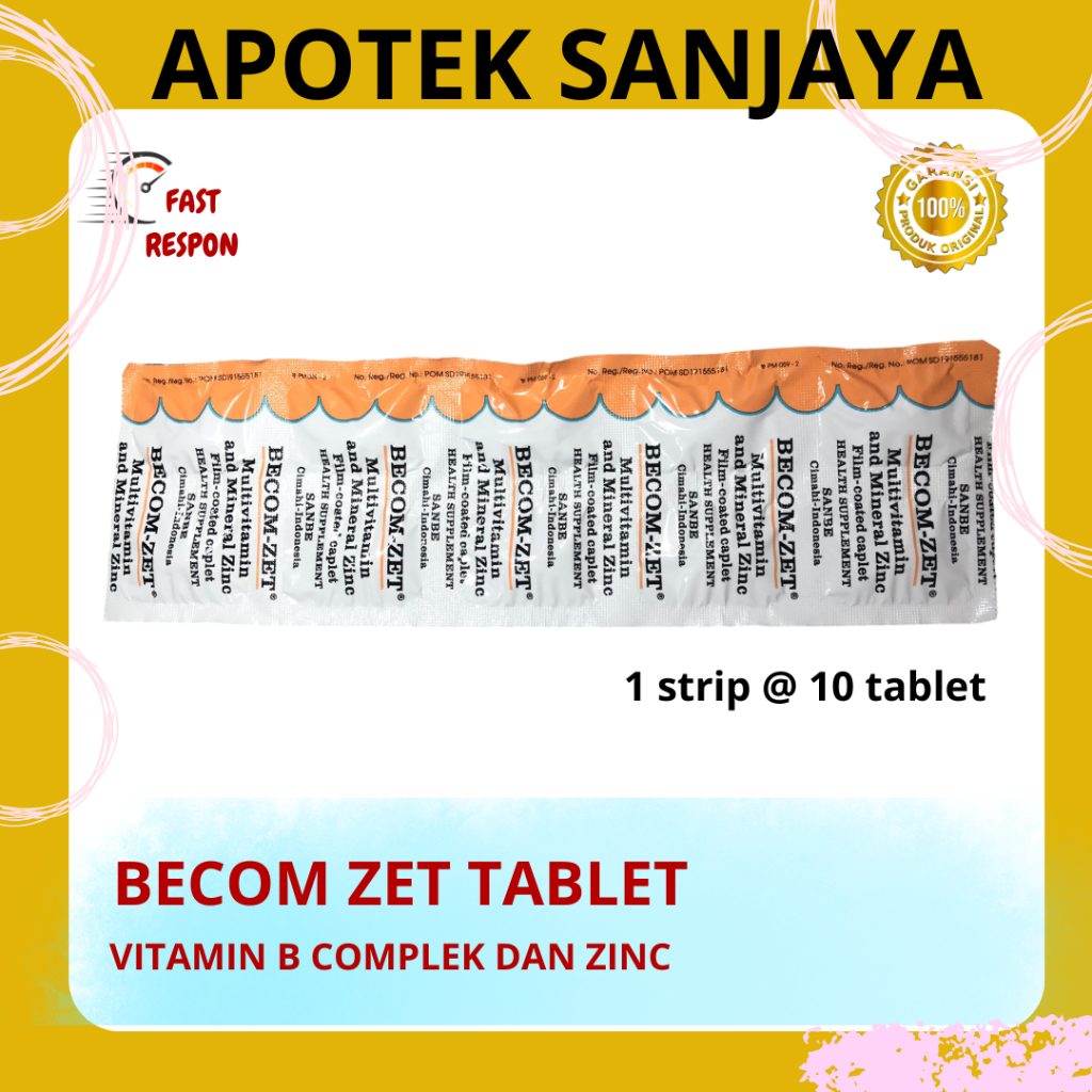 BECOM ZET TAB / 10 TABLET / VITAMIN B COMPLEX C DAN ZINC / TAMBAH DAYA TAHAN TUBUH