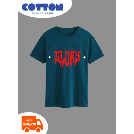 KAOS BIRU TOSCA REGULER LENGAN PENDEK GAMBAR TULISAN GLORY WANITA S M L XL COMBED 24S
