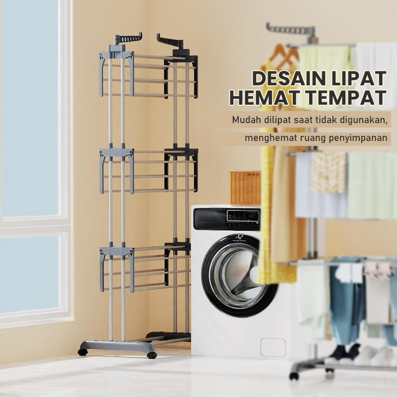 Rak Jemuran Lipat Baju Handuk 4 Susun Portable