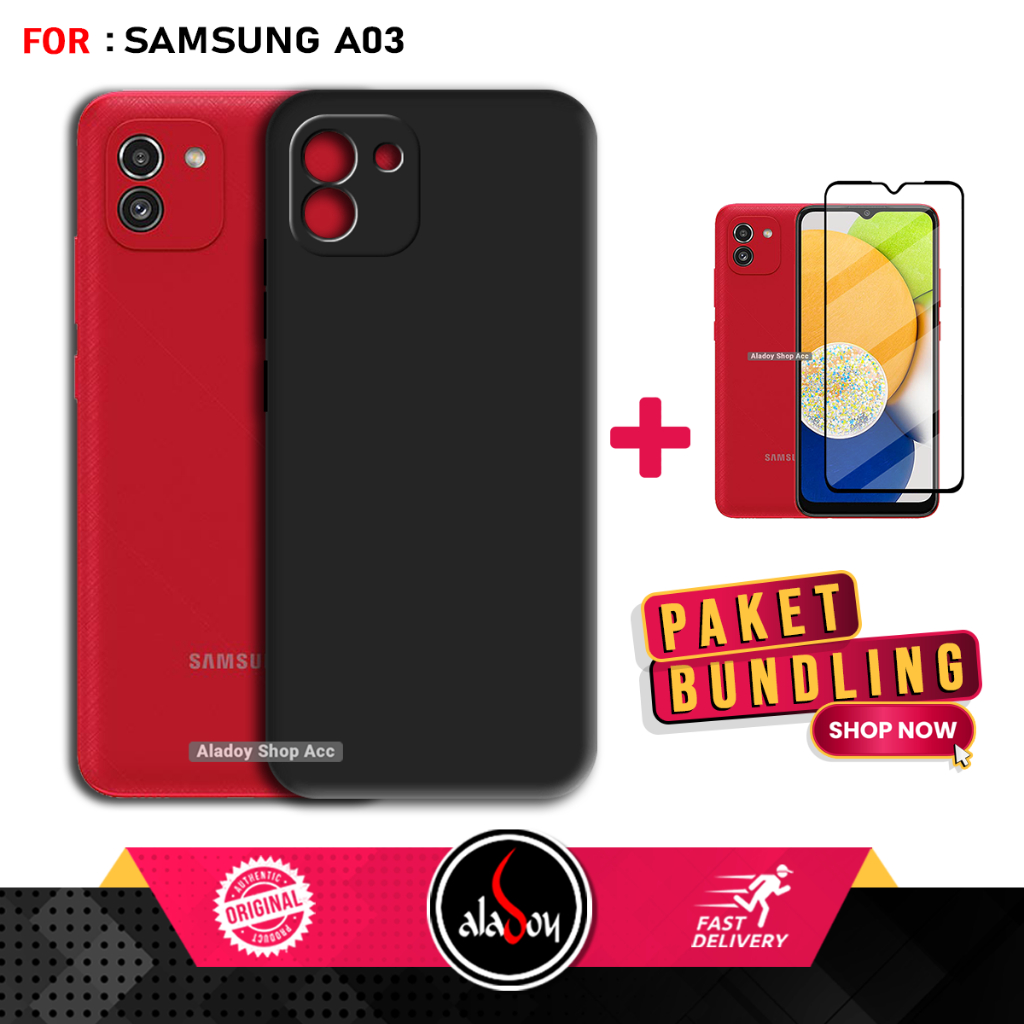 Case Samsung A03 Casing Premium Free Tempered Glass Layar