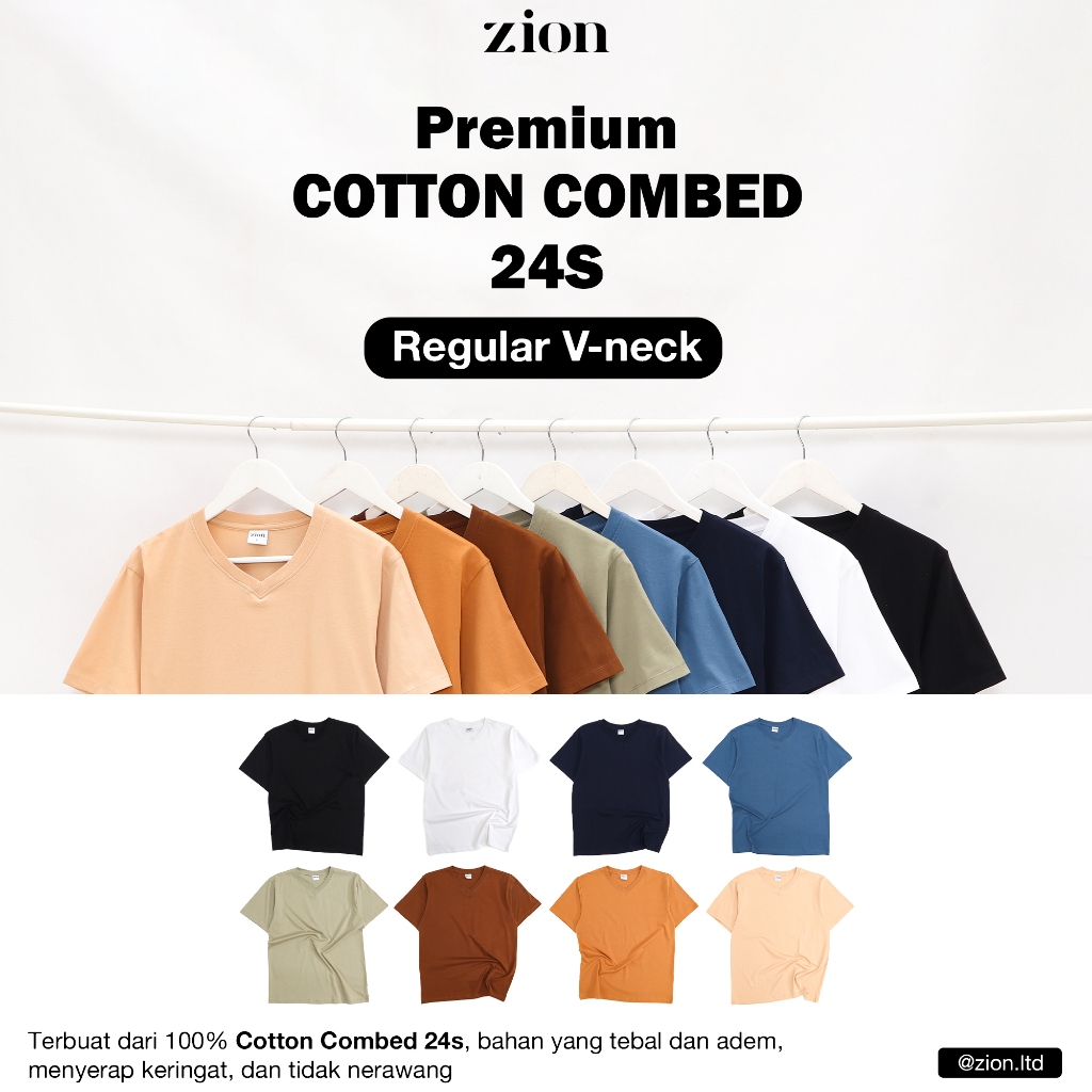 ZION KAOS V-NECK LENGAN PENDEK POLOS COTTON COMBED 24s