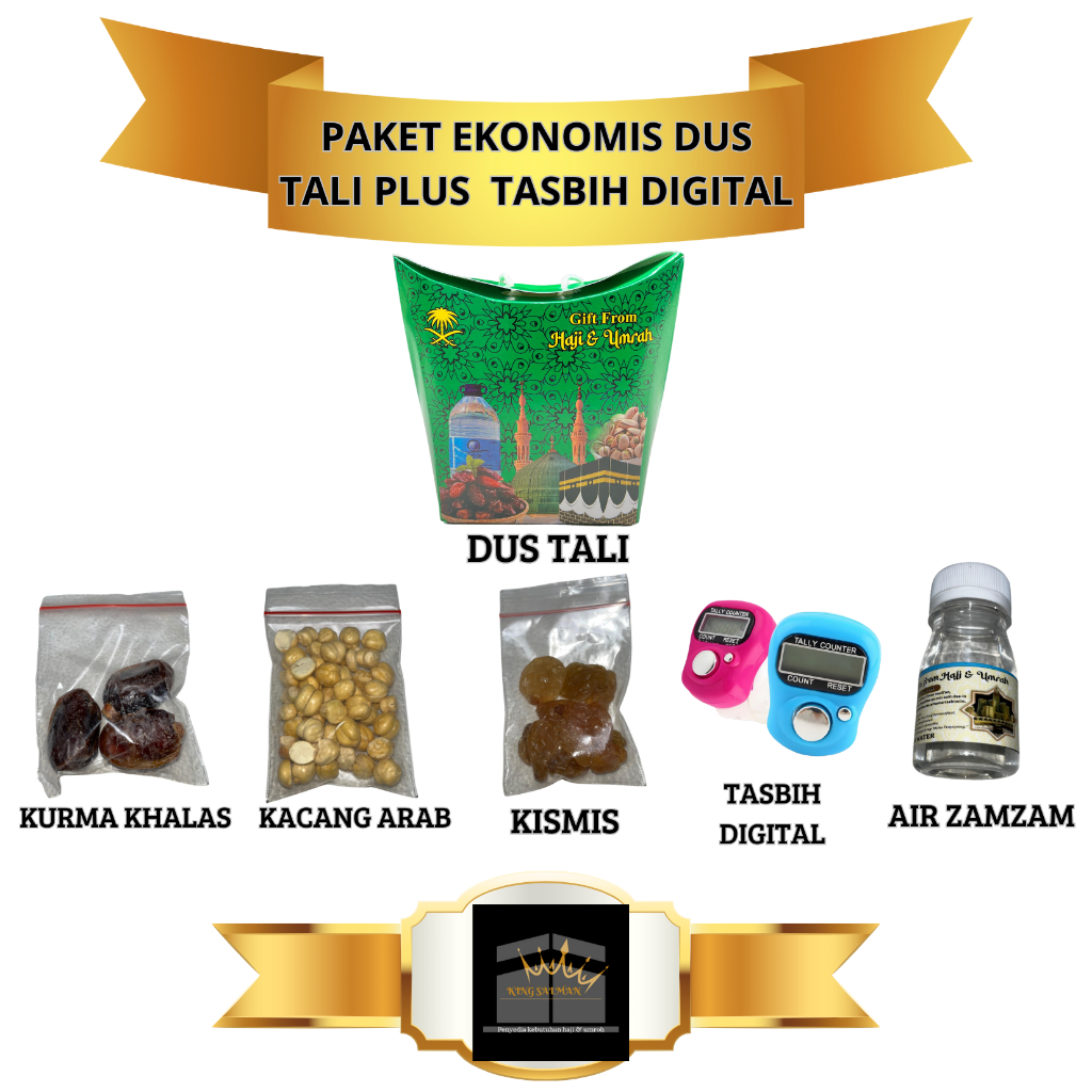 

Paket Oleh-Oleh Haji dan umroh Ekonomis Dus Tali plus Tasbih Digital plus zamzam