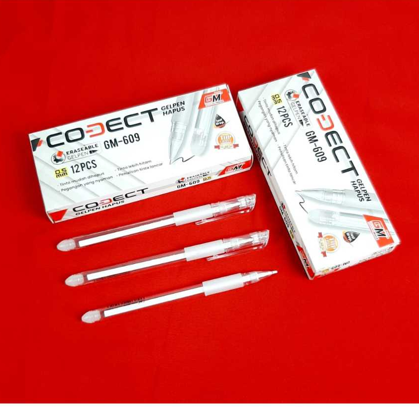 

Grosir ( 1Dus/ 12 kotak/ 144pcs ) Pulpen GELPEN HAPUS 0.5mm GM-609 CODECT