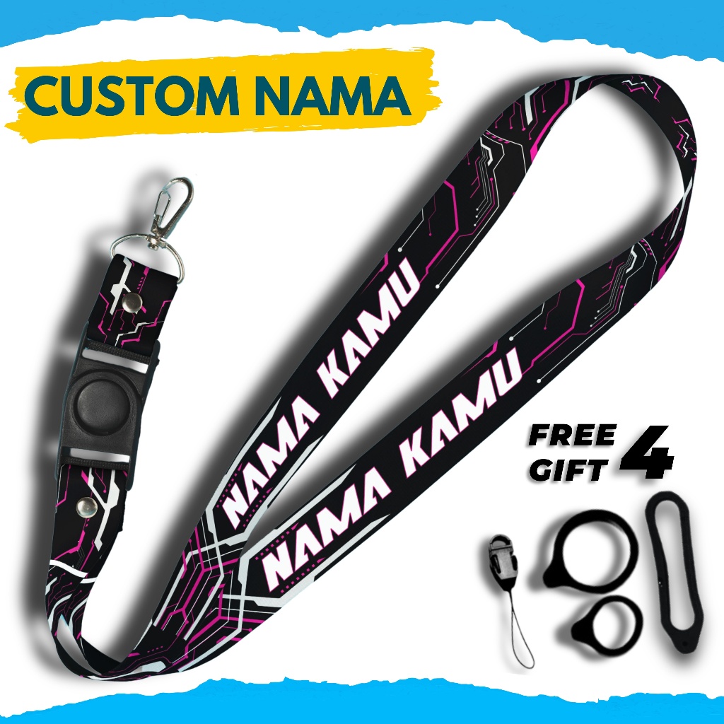 

CUSTOM NAMA LANYARD CYBER PUNK PINK V2 GANTUNGAN KUNCI & UNTUK ID CARD