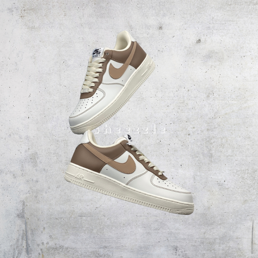 READY STOCK SIZE 37.5 - Nike Air Force 1 Low Beige Khaki Brown White BNIB ORIGINAL MATERIAL