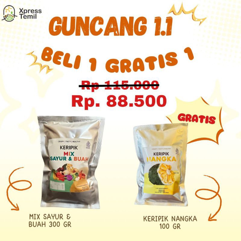 

Xpresstemilstore Bundling Keripik Mix Sayur Jumbo Mix Buah Jumbo Gratis Keripik Bawang Putih