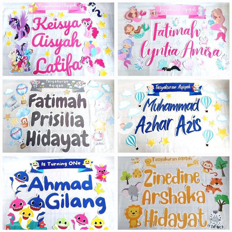 Diskon 1 Belanja Tulisan hiasan Backdrop background Aqiqah 74 bulanan