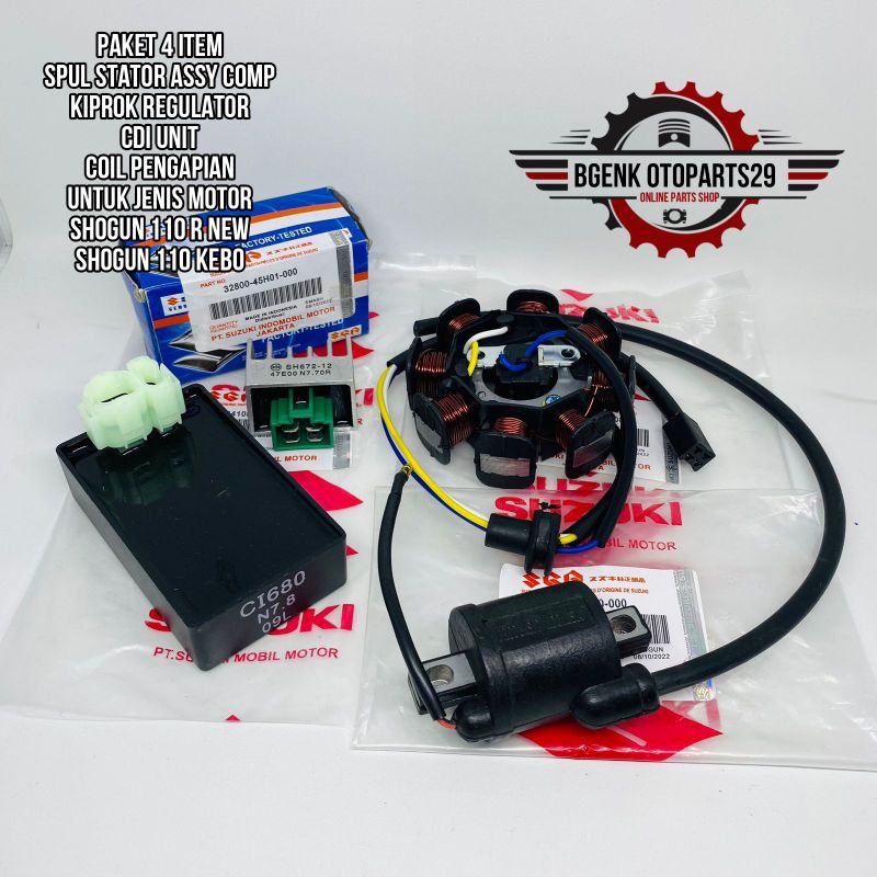 PAKET PENGAPIAN 4 ITEM(spul+cdi+kiprok+coil)SUZUKI SHOGUN 110 R NEW SHOGUN 110 KEBO ORI SGP QUALITY