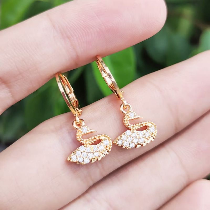 MORYMONY - Anting Gantung Wanita Angsa Permata Lapis Emas
