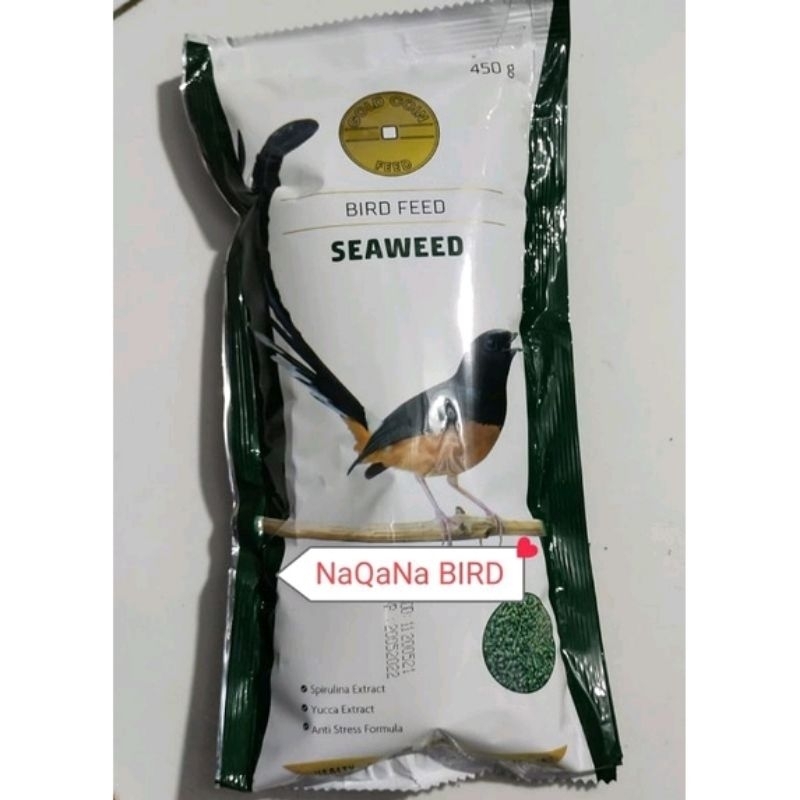 GOLDCOIN SEAWEED | GOLDCOIN HIJAU VOER PAKAN BURUNG MURAI 450GRAM