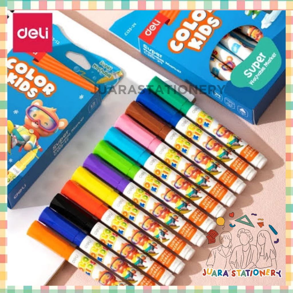 

Deli Washable Marker -757 / Spidol Warna Anak 12 Warna Mudah dicuci Tersertifikasi Aman C155-1 / Color Kids