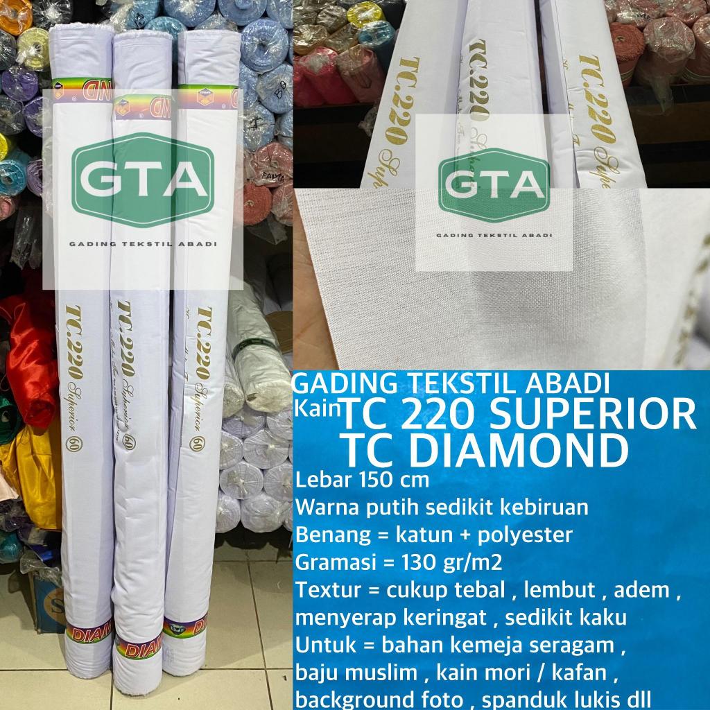 ( per 1 roll ) kain katun jepang putih polos tebal TC 220 DIAMOND lebar 150 cm si 54 meter bahan baj