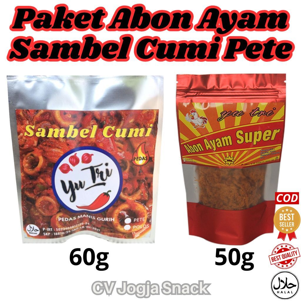 

Combo Hemat Cumi Pete Balado 60 Gr dan Abon Ayam 50 Gr Lauk Manis Pedas Gurih Manis Sambal Halal