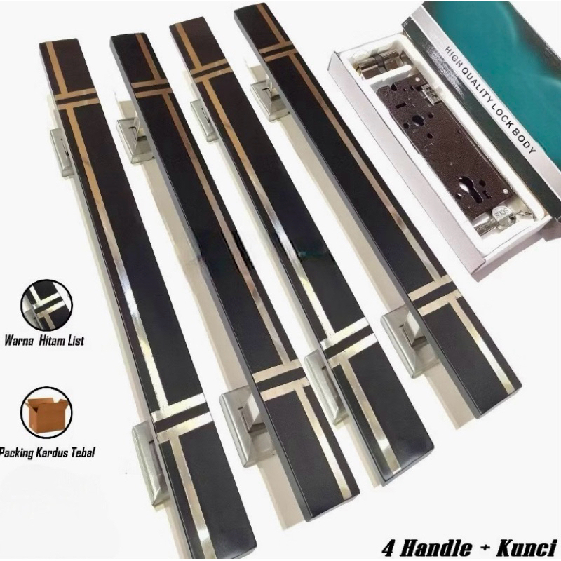 handle pintu rumah 33cm 45 cm 60cm dan 1 set kunci rumah minimalis gagang pintu 4 batang dan body pe