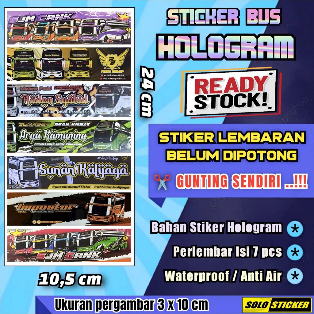 

Isi 7 pc Stiker Bus Hologram Lembaran Model Panjang Isi Campur Sesuai Foto Anti Air