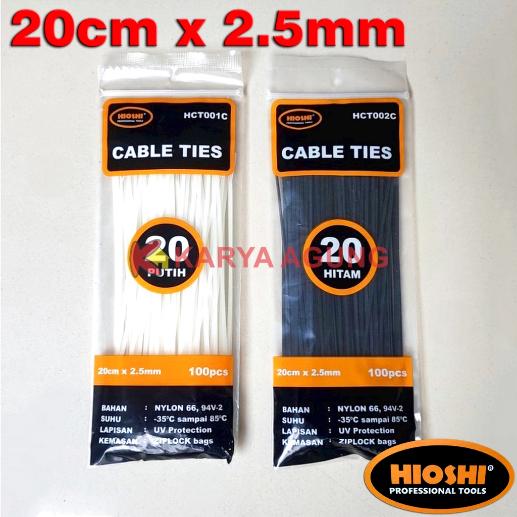 

Cable Ties HIOSHI 20cm x 2.5mm Nylon HCT004C / Kabel Tali Tis 20 cm Sedang 200 x 2,5 mm / Segel Pengikat Klip Kabel / Cable Tie