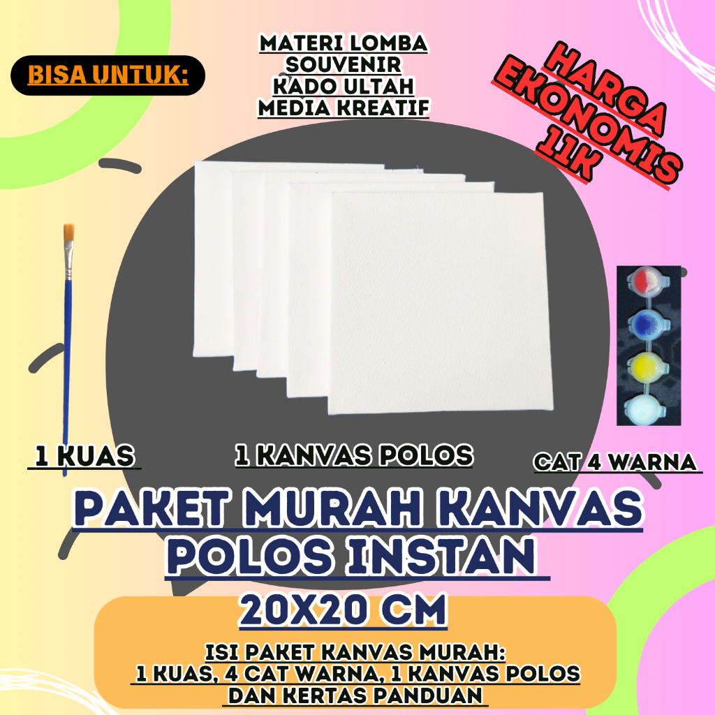 

Paket Murah Kanvas Lukis instan 20x20cm polos lengkap cat, dan kuas, bahan kain spunbond