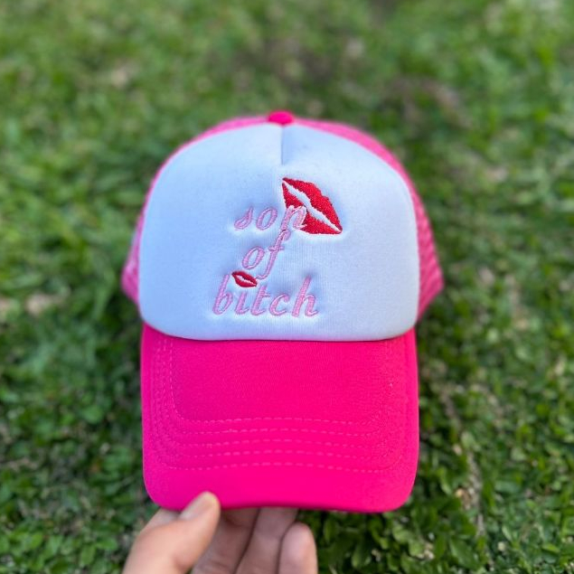 topi pria keren distro trucker jaring pink son of bitch