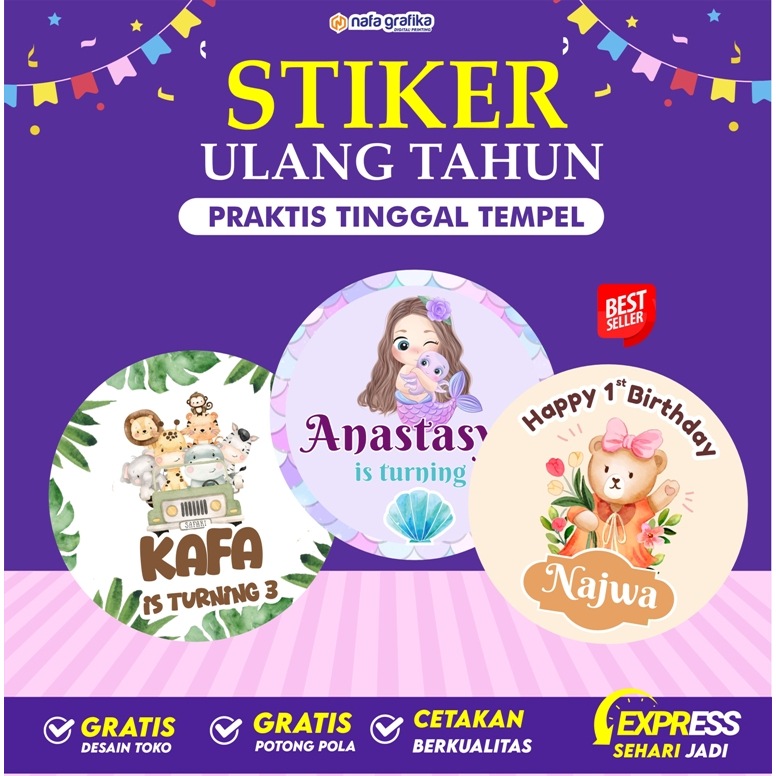 

Stiker Ulang Tahun Anak Sticker Ultah Custom Box Label Bento Gratis Desain Murah Bulat Free Cutting