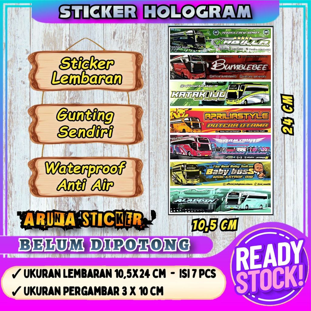 

STIKER BUS PANJANG Lembaran Isi 7 pc Stiker Bus Basuri Hologram Sticker Bus Mania