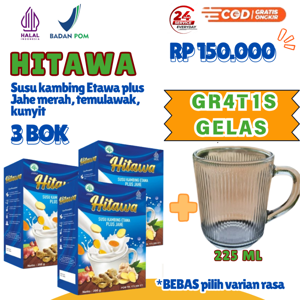 

[BELI 3 GRATIS GELAS] Hitawa susu kambing etawa plus jahe untuk nyeri sendi, rematik, asam urat