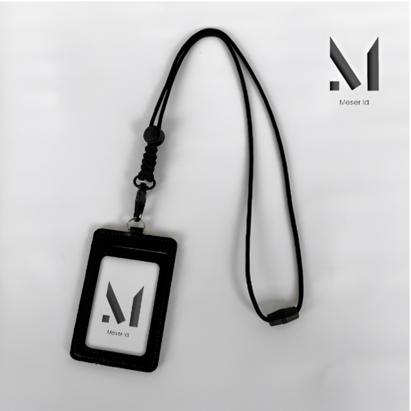 

Lanyard ID Card Tali Paracord 4mm Nametag Holder Leather PU Kulit Sintetis 2 Sisi Slot