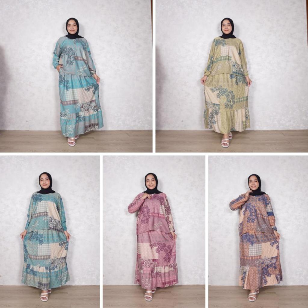 Premium daster viral one set rok atasan bawahan terbaru kekinian busui resleting rayon premium adem 