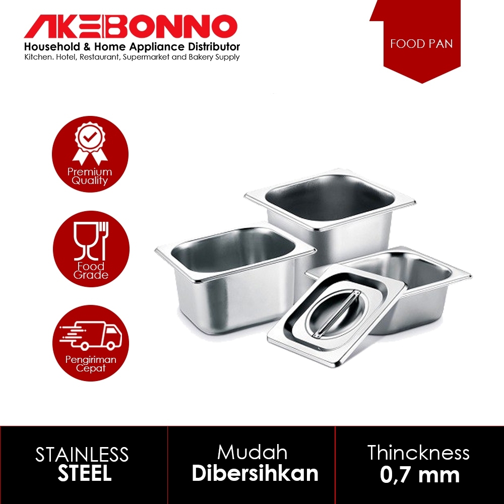 AKEBONNO - Food Pan/Tempat/Kotak Sayur/Saus Prasmanan/Buffet tanpa Tutup Stainless Steel