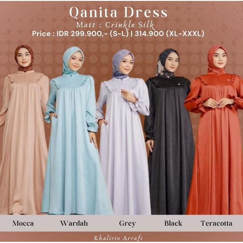 Qanita Dress by Arrafi ORI Gamis Polos Crinkle Silk Mewah