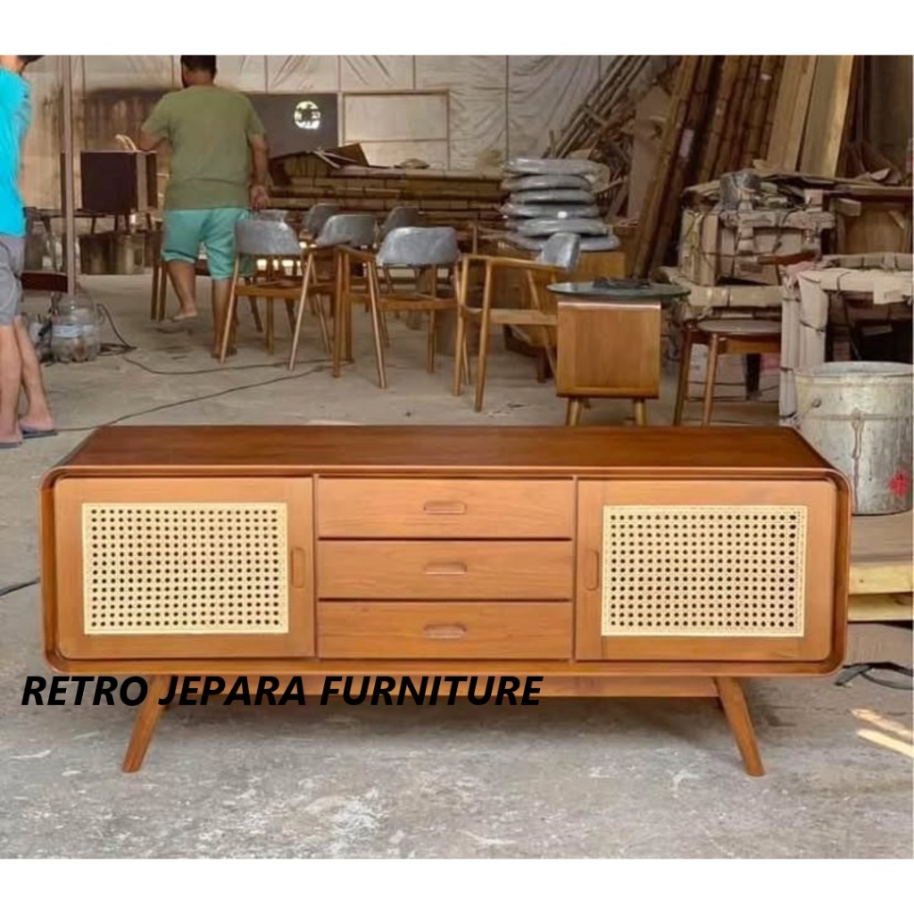 Bufet tv minimalis, bufet tv jati solid, bufet tv jati rotan, meja tv model retro, bufet scandinavia