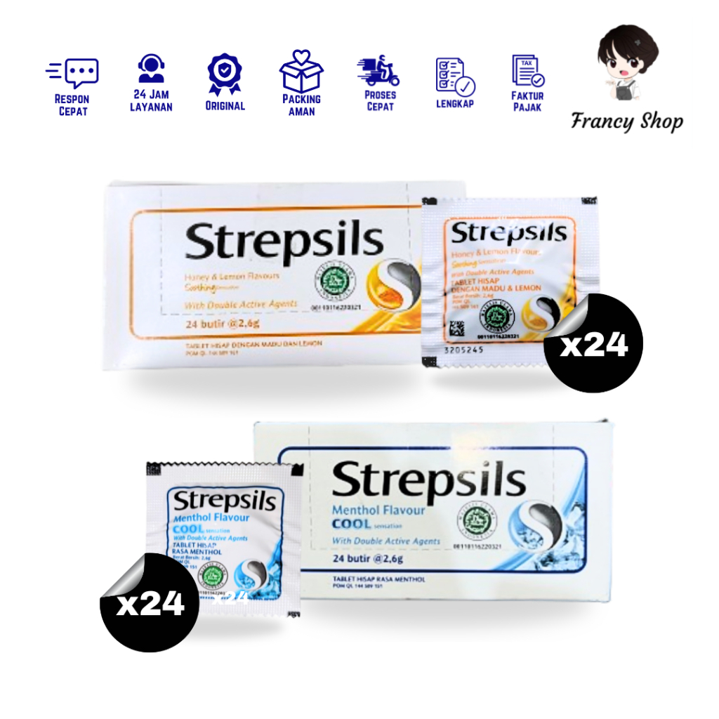 

Paket Murah Strepsils Cool Mint / Honey & Lemon 1 BOX Permen Strepsil Pelega Tenggorokan 2.6 gr x24pcs